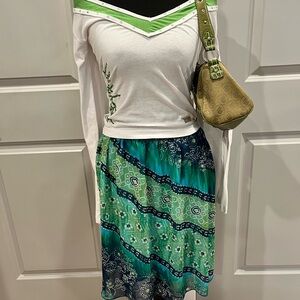 Xhilaration Green and Blue Midi Skirt